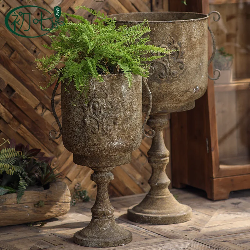 cx retro carved ornaments, French old trophy flower ware decoration large vase handicrafts