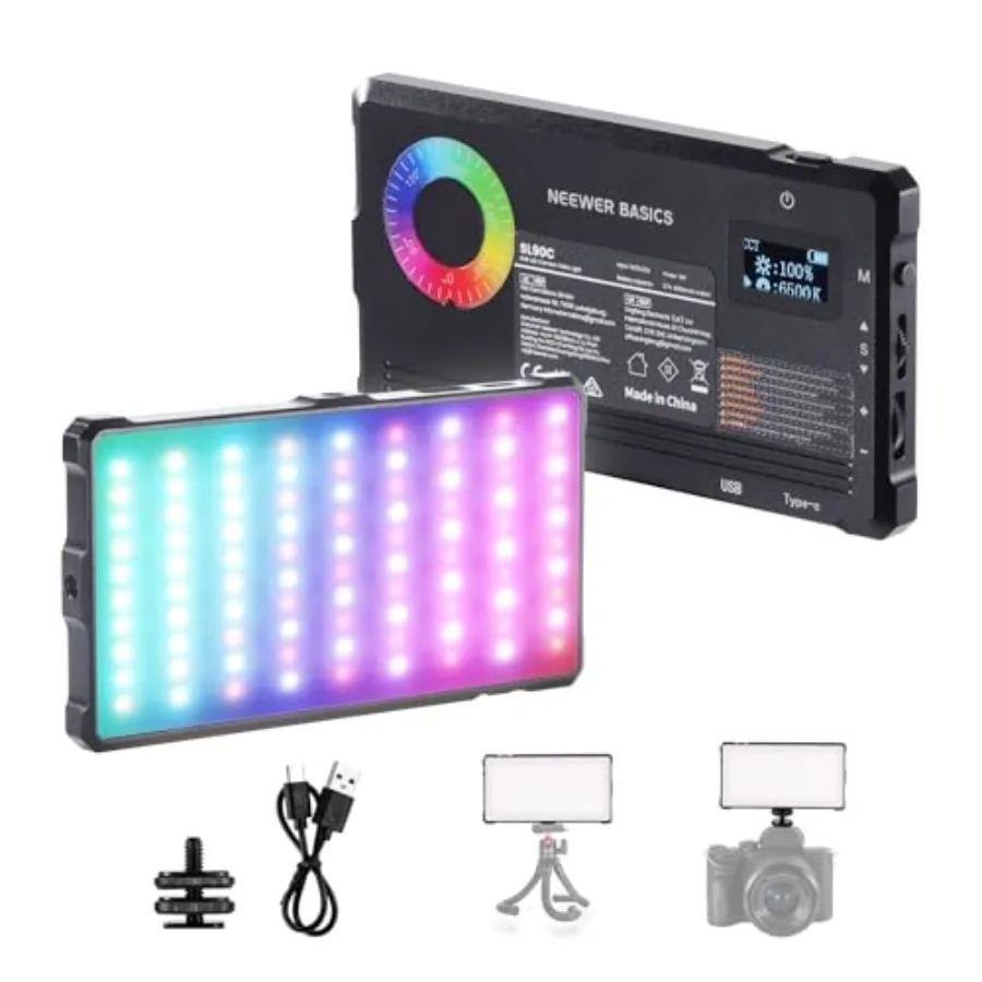 

Basics RGB Video Light 8W 2700K-7500K Portable Full RGB Colors 17 Scenes CRI97 4000mAh Rechargeable Metal Small LED Camera Pane