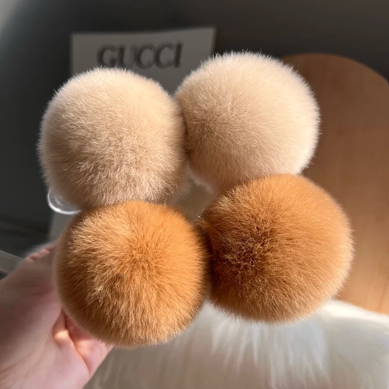 

Winter Rex Rabbit Fur Ball Clip Fluffy Fur Ball Hairpin Women Girls Small Plush Hair Pins For Women Winter Hair Accessories