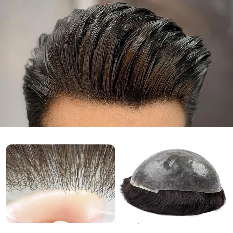 

Male Hair Prosthesis 0.04mm Double Knotted Skin Toupee Man Wigs For Men Wig Men's capillary prothesis 100% Human Hair Men's Wigs