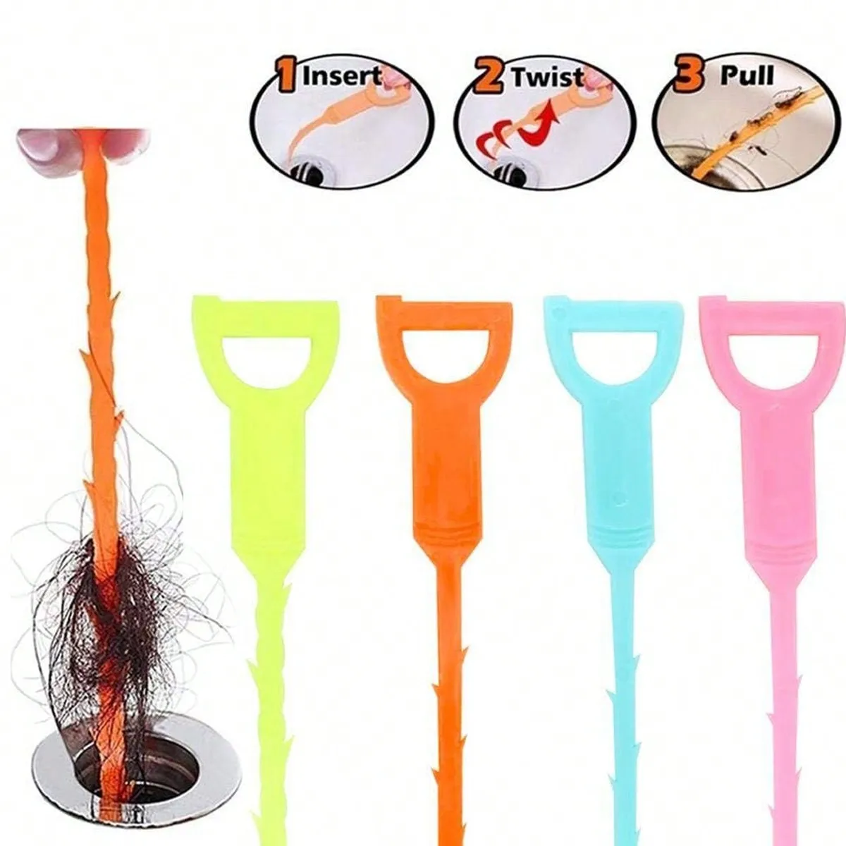 1-piece set, random color, 20-inch drain pipe blockage removal tool, drain pipe dredger, hair cleaning tool, hair collector