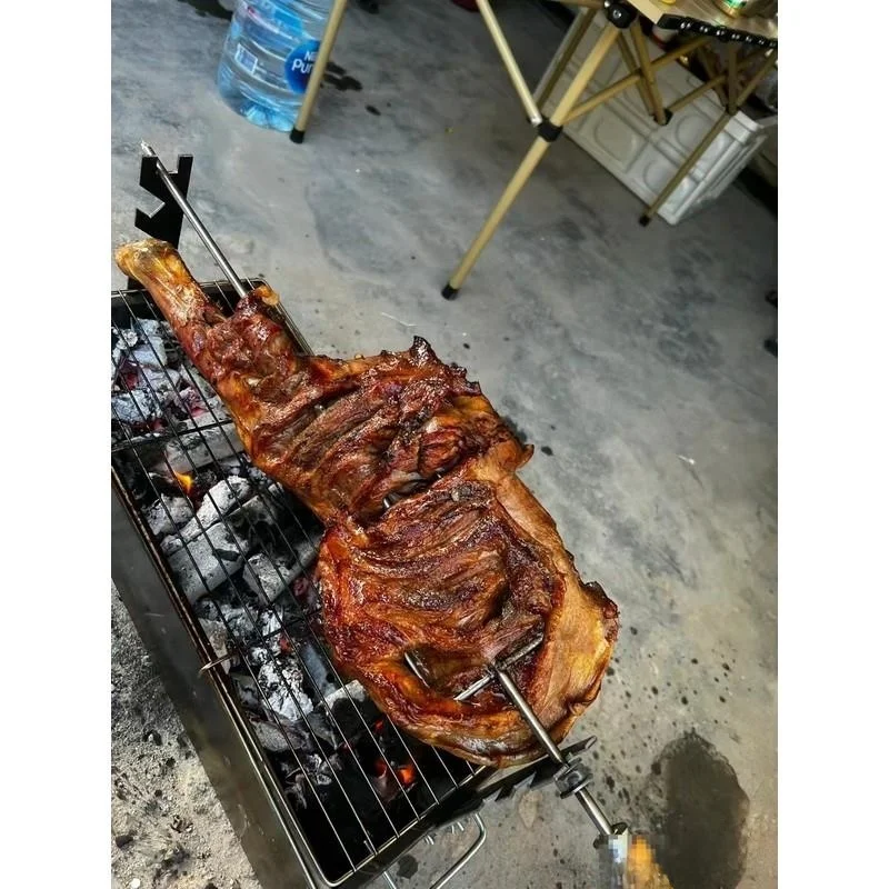 

Foldable Carbon BBQ ill Lamb Chop Skewer Ra Home Outdoor Cam Travel Supplies Tee-pronged Stand Roast Leg of Lamb