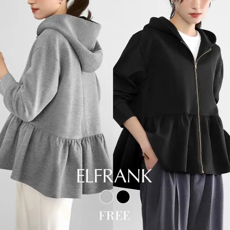 

Japanese Style Women's Hooded Sweatshirt Jacket Zipper Closure Loose Fit Single Piece Pure Color Spring Season Fashion