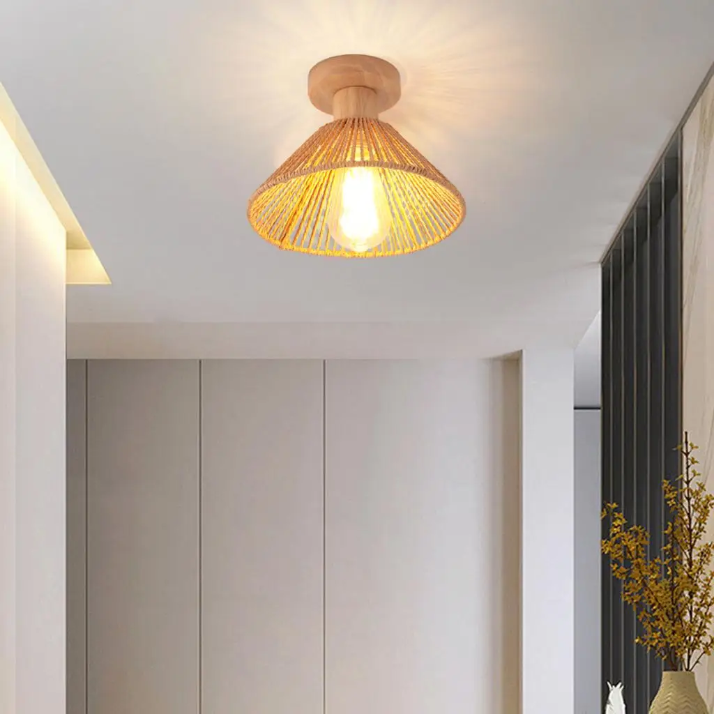 حبل القنب ضوء السقف الثريا المنسوجة يدويا الروطان النسيج مصباح السقف غرفة المعيشة غرفة نوم ديكور المنزل تركيبة إضاءة E27