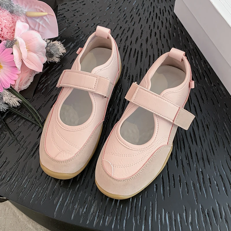 Retro Round Toe Color Block Mary Jane Shoes Women's Fashion Casual Magic Tape Shallow Flats Comfortable Rubber Sole Sneakers