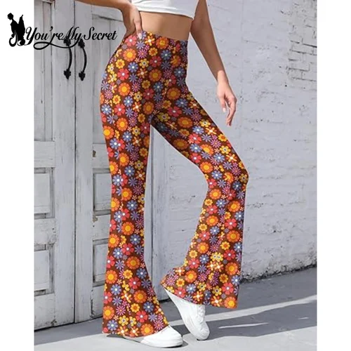 [Eres mi secreto] Pantalones hippie de los años 60 y 70 para mujer, pantalones bohemios con parte inferior acampanada, pantalones acampanados, pantalones retro para fiesta temática de los años 70