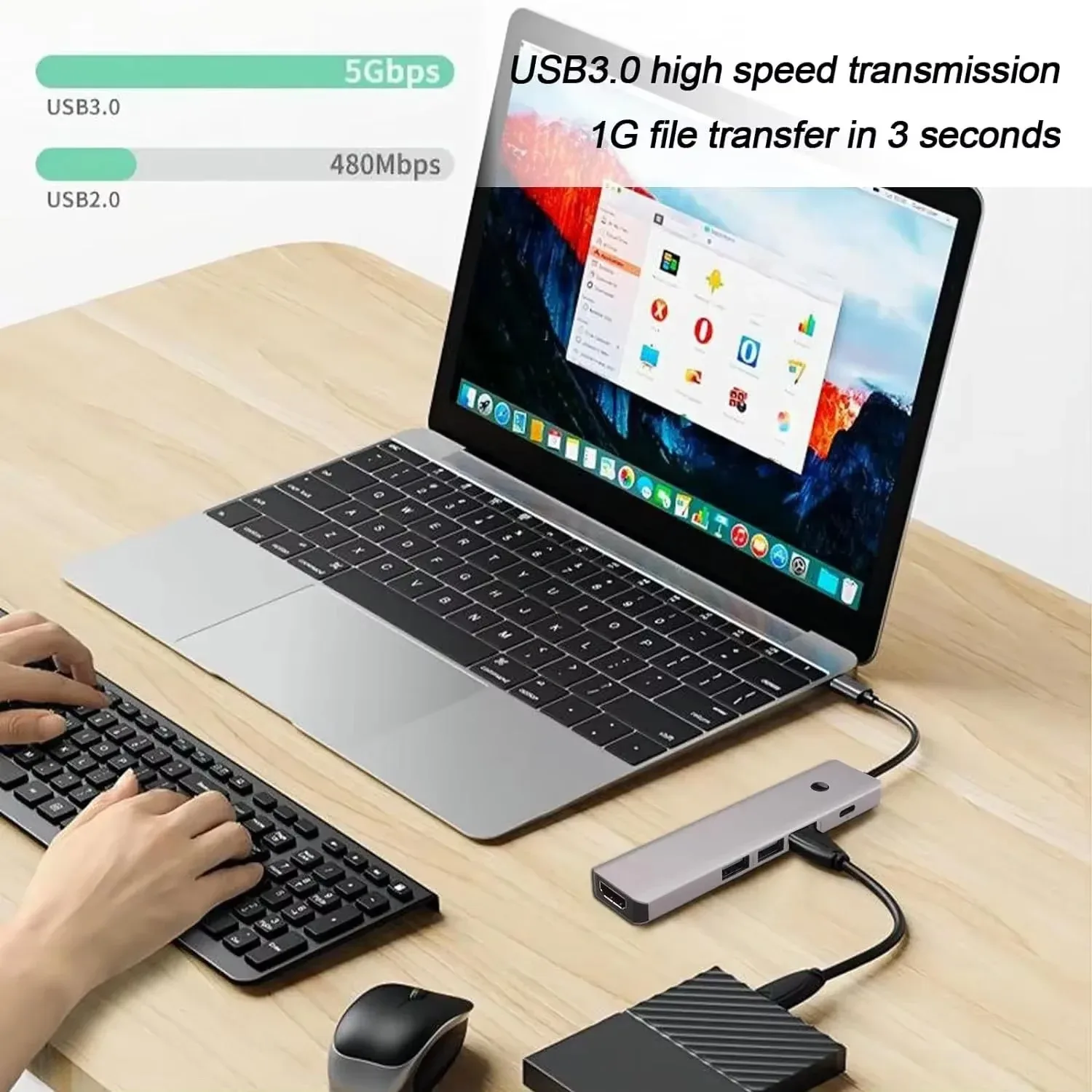 5 in 1 USB C Hub Notebook Docking Station USB3.0 Splitter 4k30hz Multi-interface Hdmi PD Conversion Adapter for MacBook Pro/Air