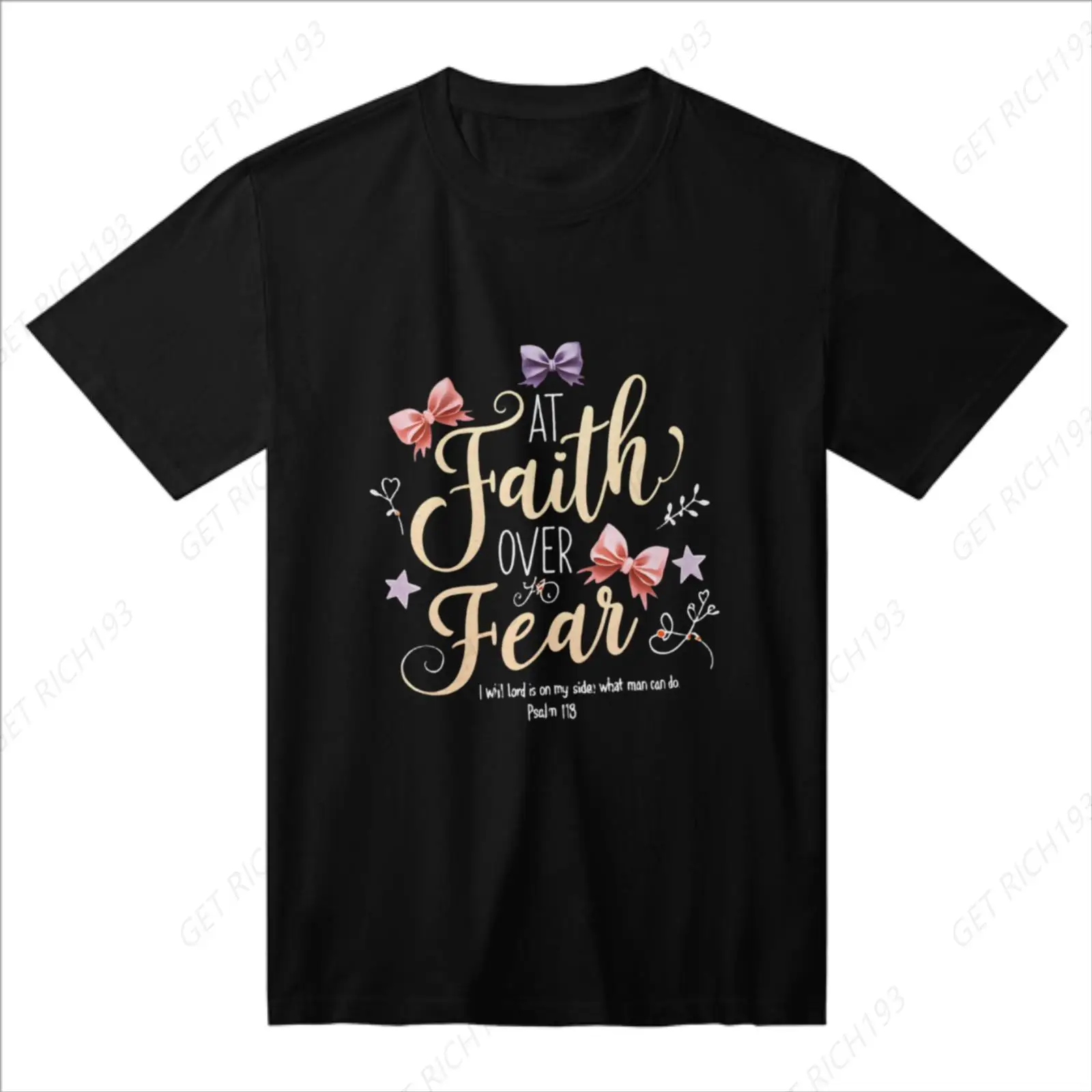 

Faith Over Fear Цитата с принтом бантов и звезд Мужская и женская футболка с коротким рукавом с принтом Удобная мягкая футболка