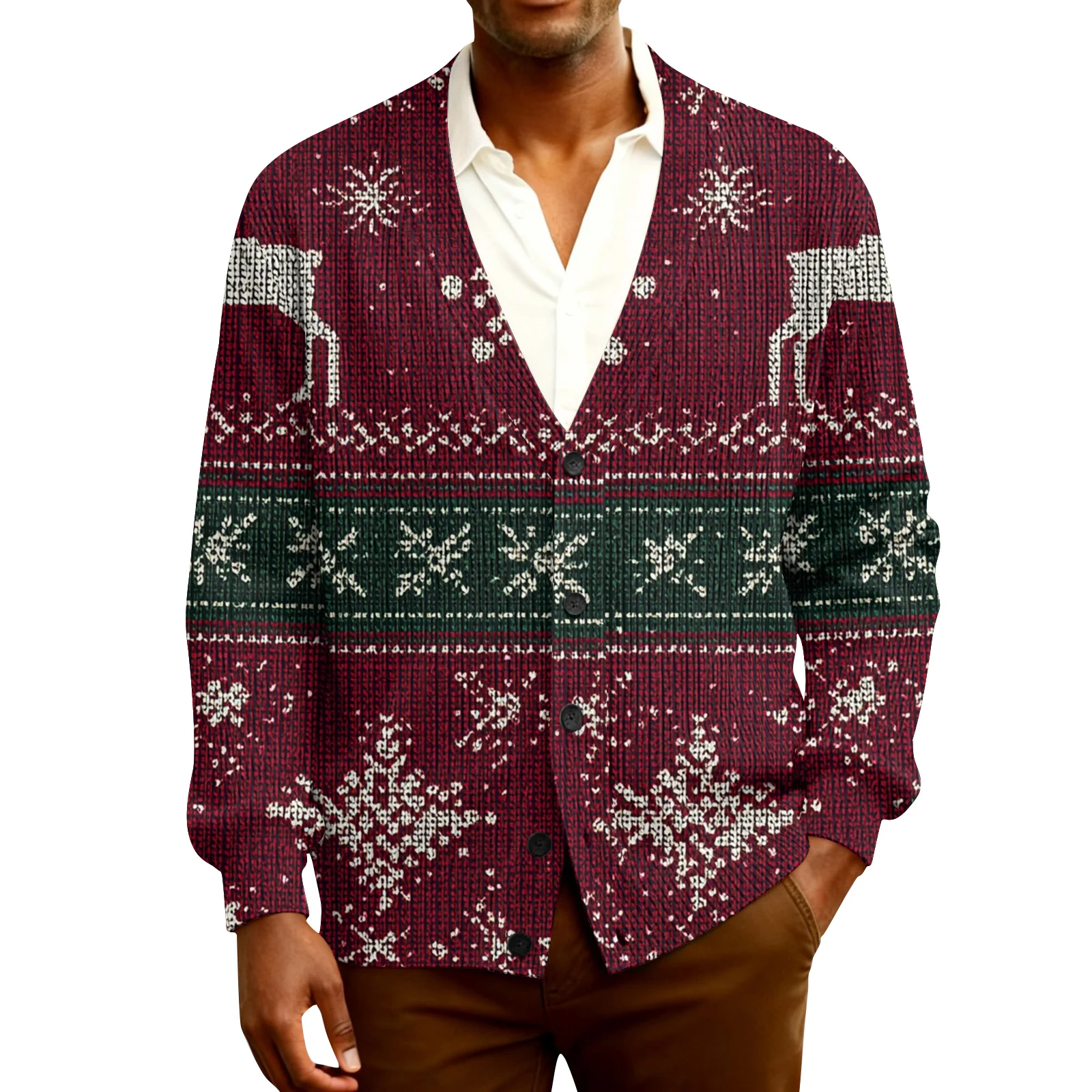 Cardigan tricoté à manches longues pour homme, motif imprimé de noël, pull fileté, décontracté, pour l'extérieur, hiver