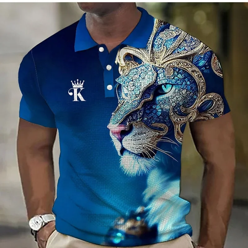 Animal Men Polo Shirt 3d Lion Printing Casual Daily Lapel Tops Tees Fierce Beast T Shirt For Man Clothing Summer Short Sleeves