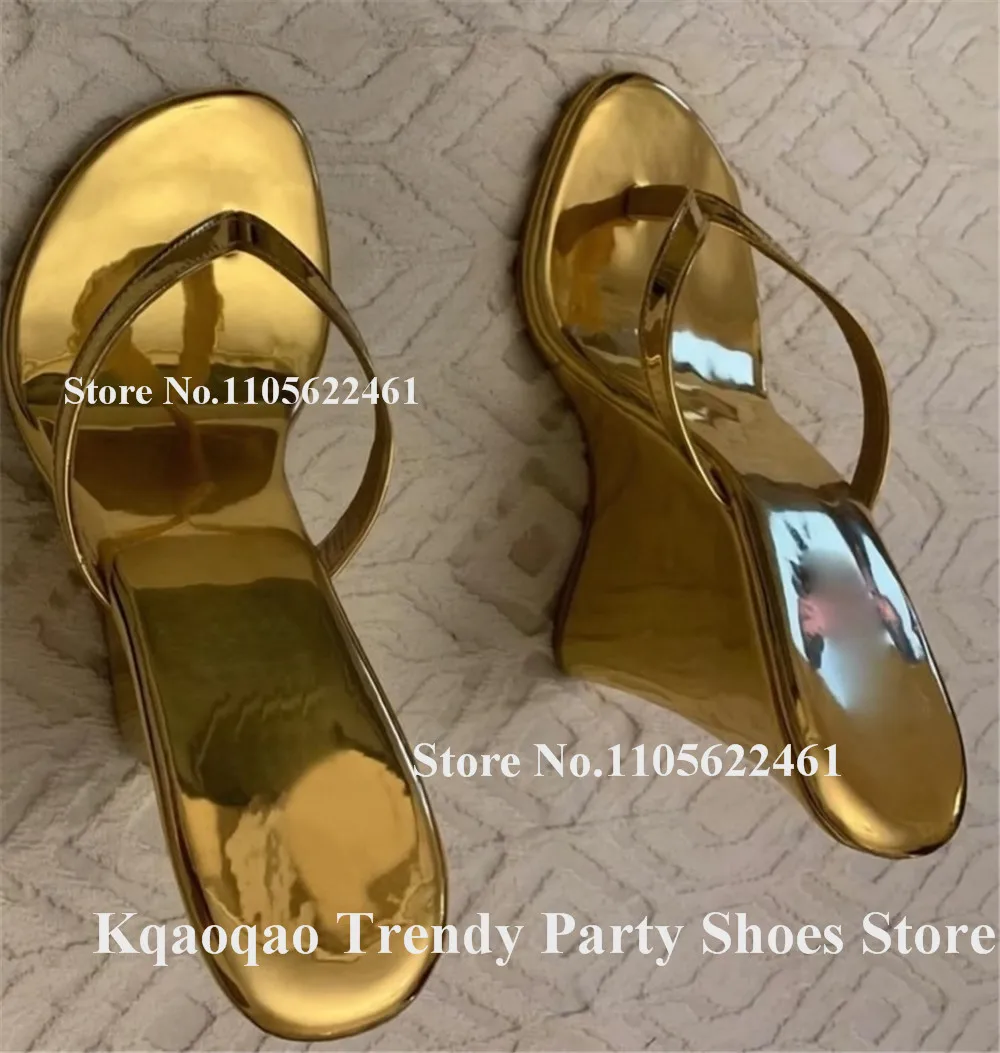 Kqaoqao Black Silver Gold Patent Leather Wedge Slippers Sexy Clip Toe Slip On Wedge Heel Sandals Summer High Heel Wedges - view 3
