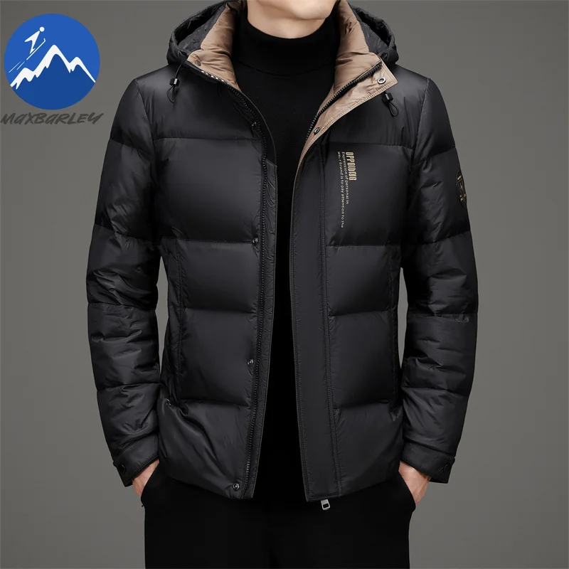Maxbarley Luxury Mens Down Jacket New Casual Hooded Business Warm Lightweight Puffer Coat Commute Office Windproof Winter Parka