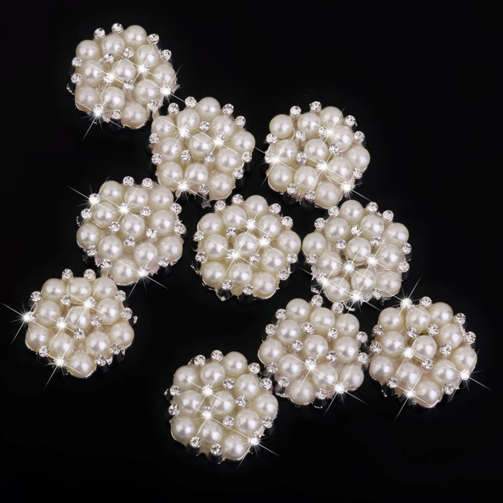 

10pcs Rhinestone Pearl Decorative Flatback Embellishments Buttons 20Mm Silver Beige Acrylic Zinc Alloy Glue On Decorations For
