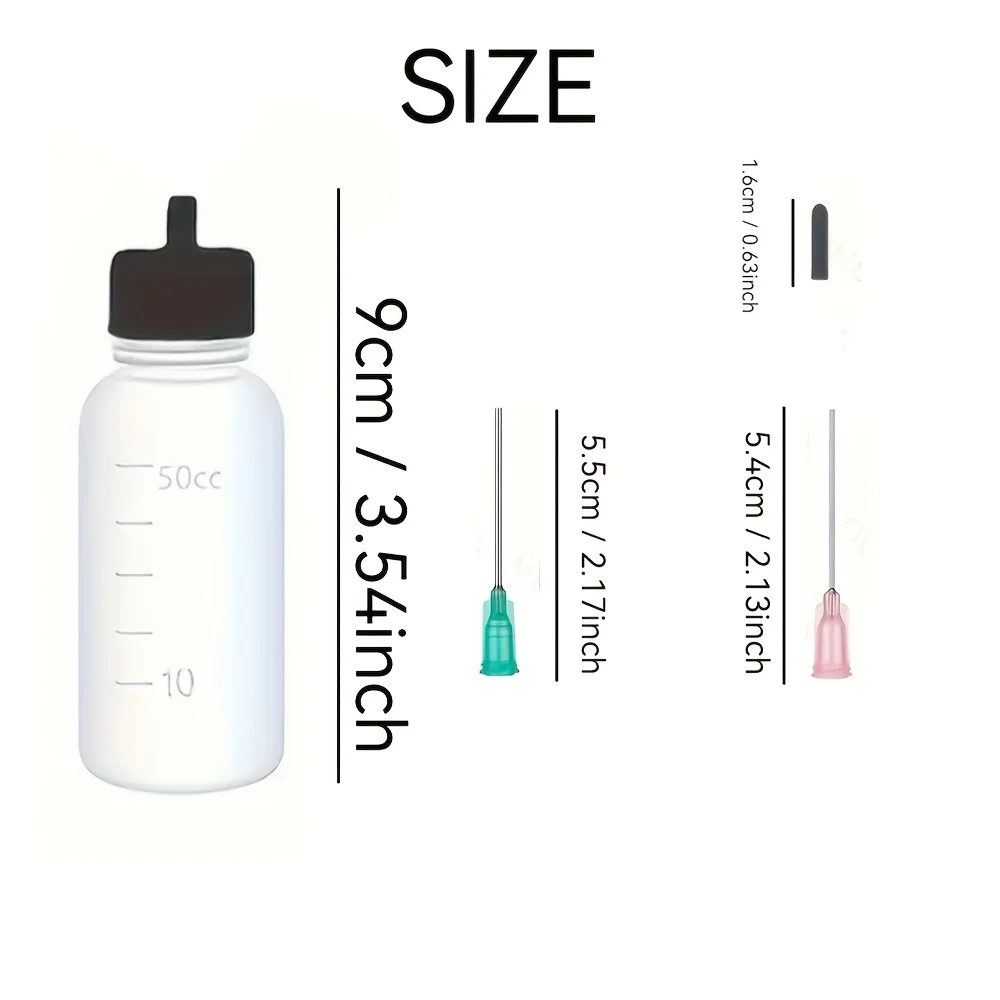50ml Plastic Squeeze Bottle Dispensing Bottle, Equipped with a Green and Pink Blunt Needle Tip, Black Rubber Stopper, Suitable for Crafts, Glue, Sewing Machines, Diy, Etc image 3