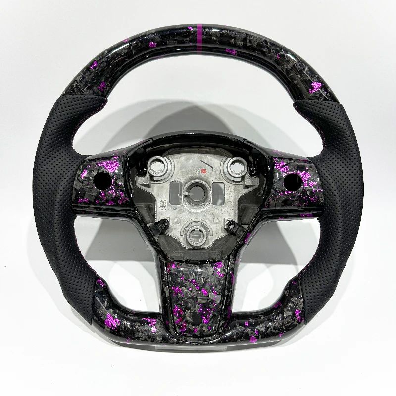 Hot Sale High-End Customization Real Forged Purple Carbon Fiber Perforated Leather Customizable Steering Wheel for Tesla Model 3