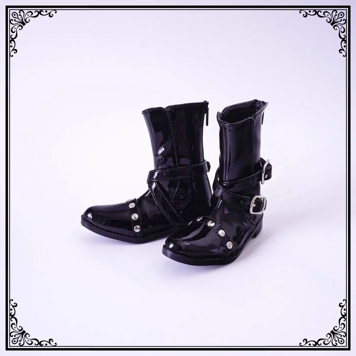 3 points&Uncle BJD Doll Shoes Short Boots Leather Boots Pointed Cross Buckle with Silver Nails 1/3 SD17 Shoes Black Silver