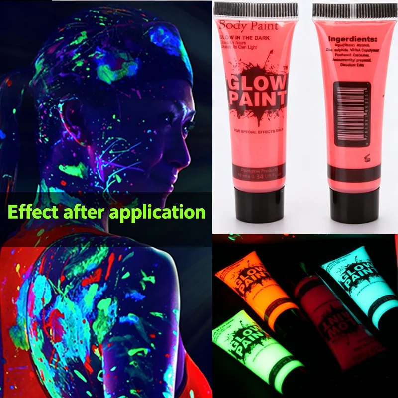 8 Colors Face & Body Paint Set - Washable Neon Fluorescent Body Paints Makeup, Glow in The Dark Party, Black Light Reactive.
