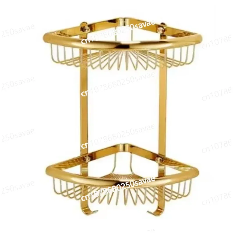 

Brass Golden Bathroom Triangle Basket Corner Shelves 2 Tier Holder Bathroom Accessories BF-1006