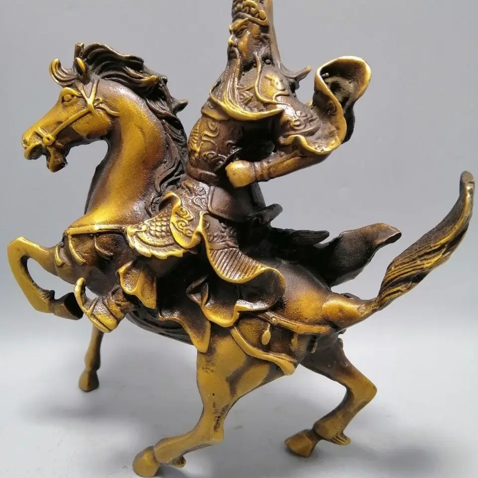 Copper riding horse Guan Gong Statue symbol of wealth god Statue Office Home Decor Gift for Desk Ornament