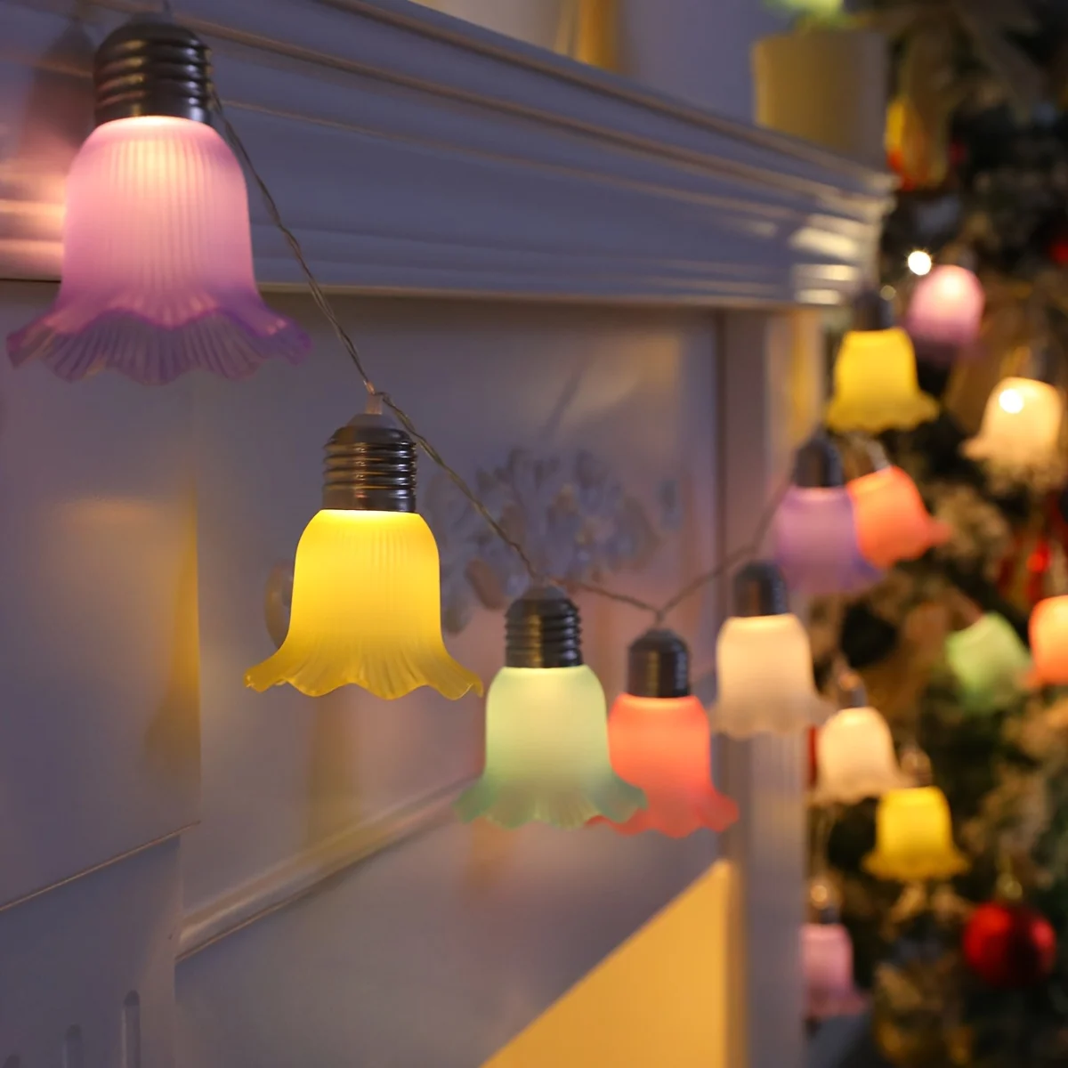 Lily of the Valley String Lights 8 Modes Flower Garland Aesthetic Light for Christmas Wedding Birthday Bedroom Decor Bell Lamp