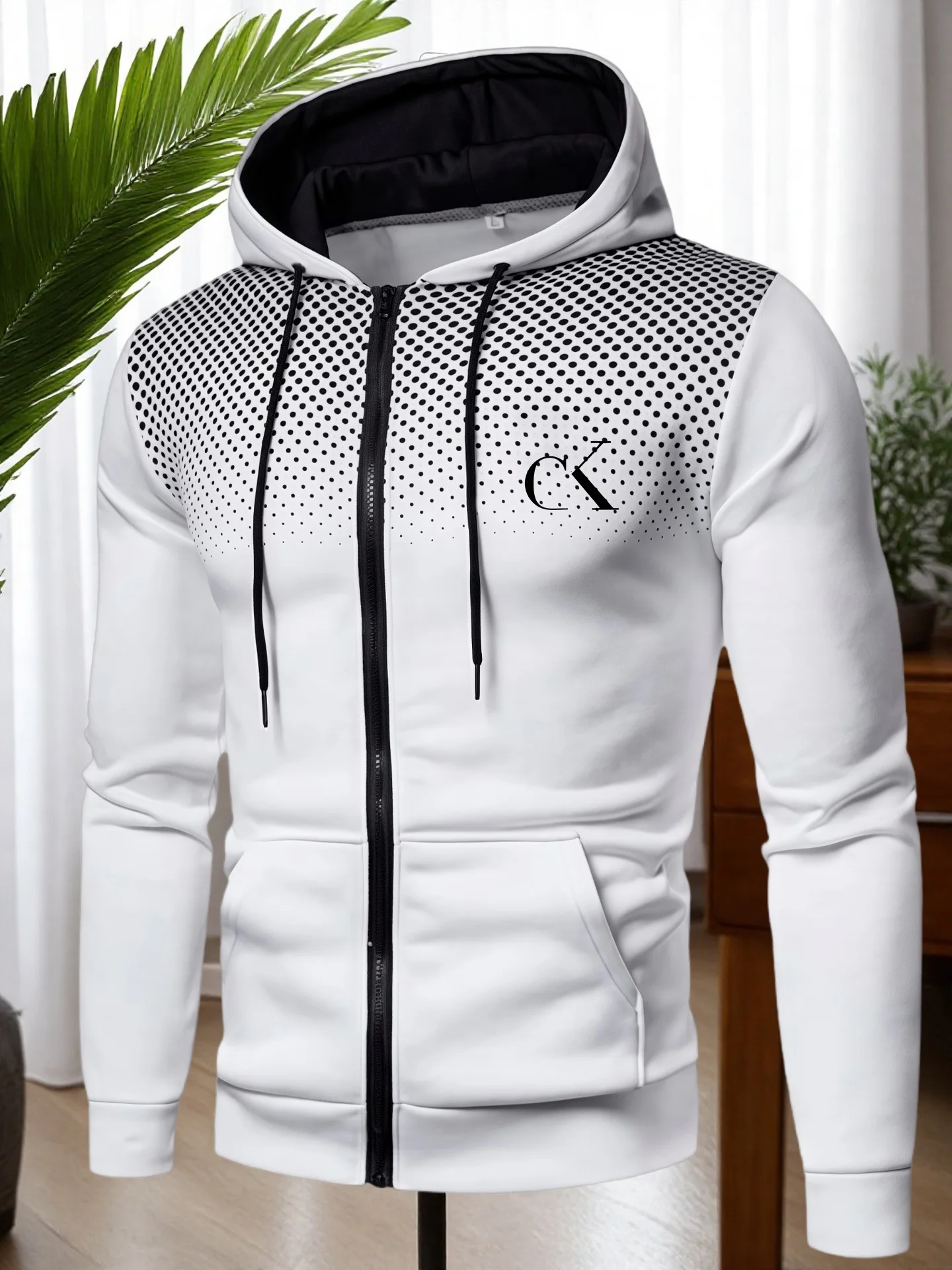 Men's print Fleece Hoodies Long Sleeve Sweatshirts for Men Zipper Hooded Mens Fashion color blocking Sweatshirt