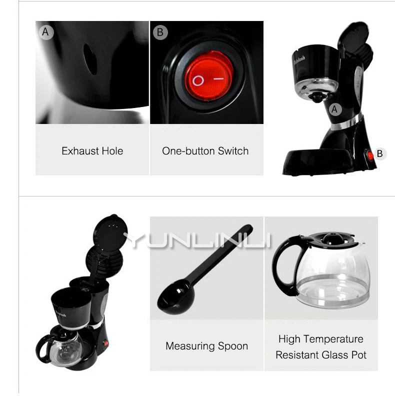 Drip Coffee Maker Full-automatic Coffee Machine American Coffee Machine Household Tea Boiler