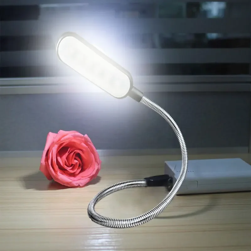 휴대용 USB LED 미니 책 조명, 유연한 독서 테이블 램프, LED 야간 램프, 보조배터리 노트북 PC 컴퓨터용, 6 LED