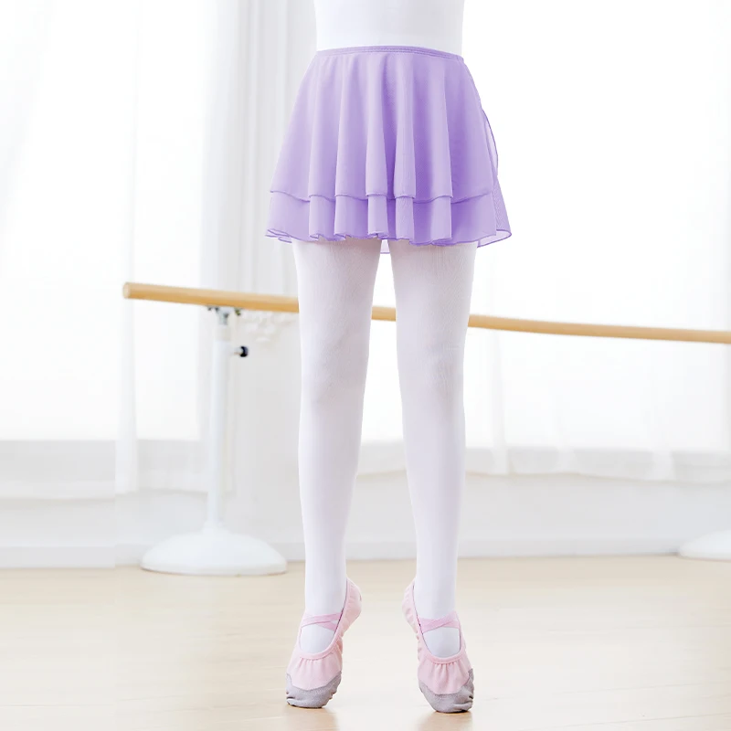 Girls Chiffon Ballet Skirt Pink Dance Skirt Kids Pull on Skirt Two Lay Skirt Elastic Waistband Skirt Tutu Skirt for Ballerina