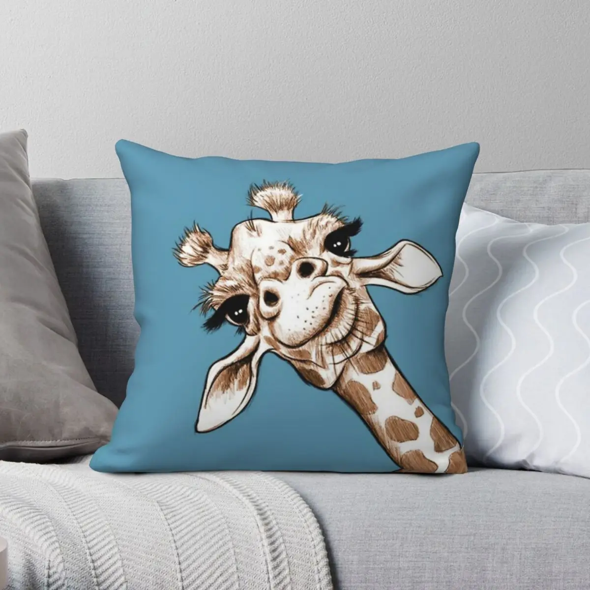 Sketch Giraffe Art Pillowcase Polyester Linen Velvet Printed Zip Decor Pillow Case Bed Cushion Cover