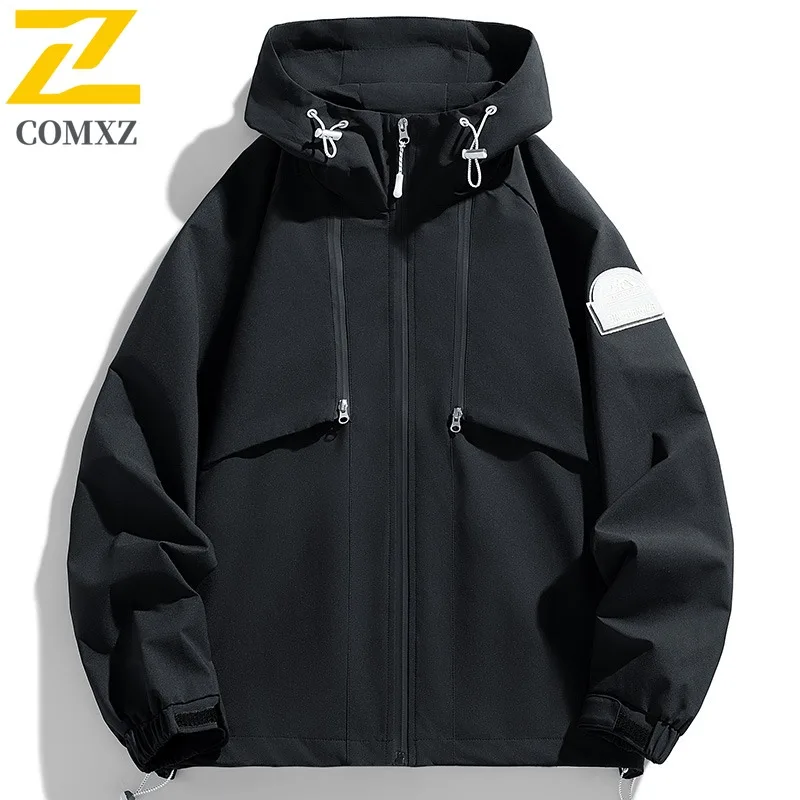 

COMXZ Premium Men Jacket Hooded Outdoor Mountaineering Windproof Coat Casual Daily Style Lightweight Spring Autumn Windbreaker