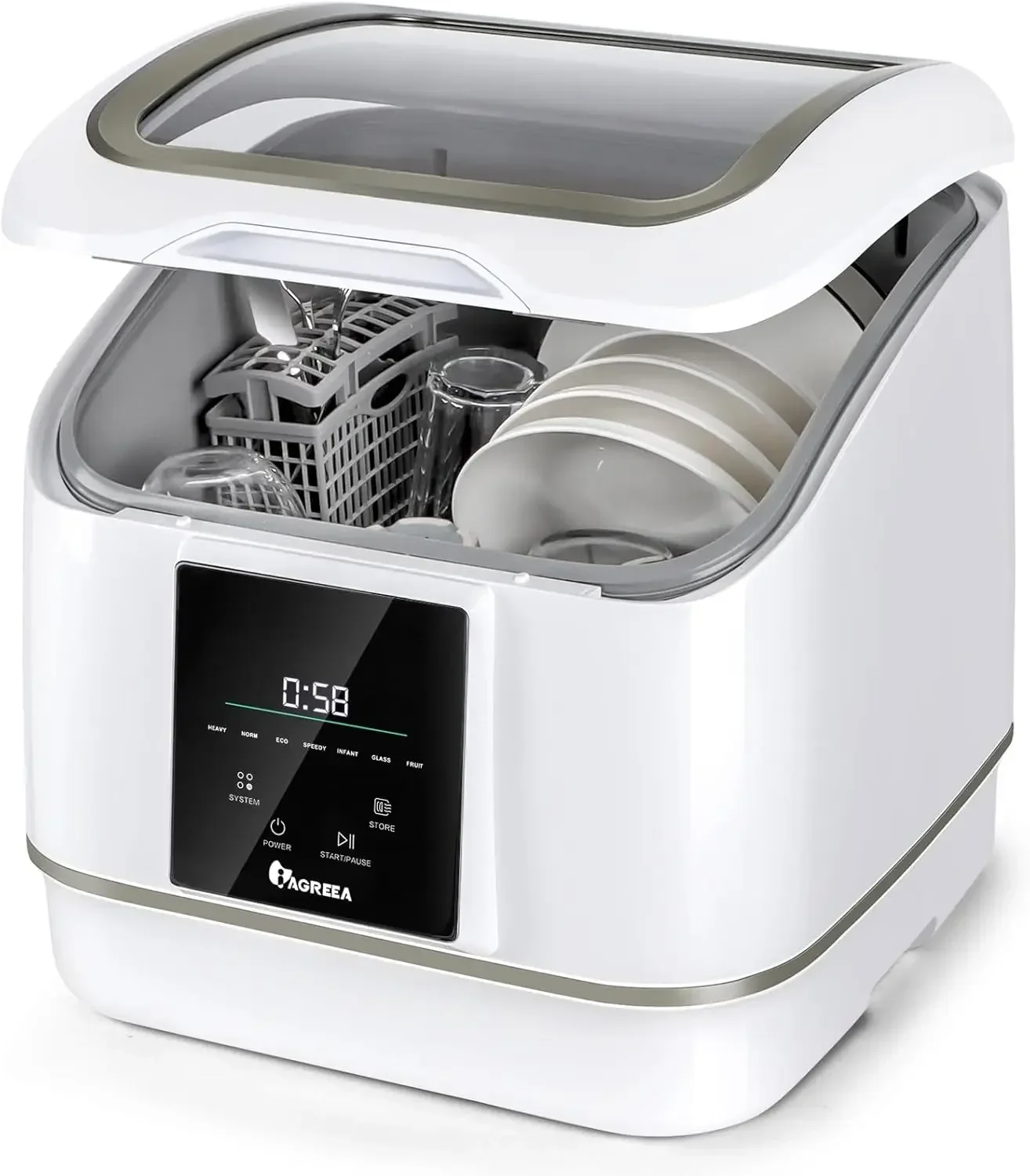 IAGREEA Portable Countertop Dishwasher, 7 Washing Programs Compact Mini Dishwasher, No Hook Needed, Anti-Leakage