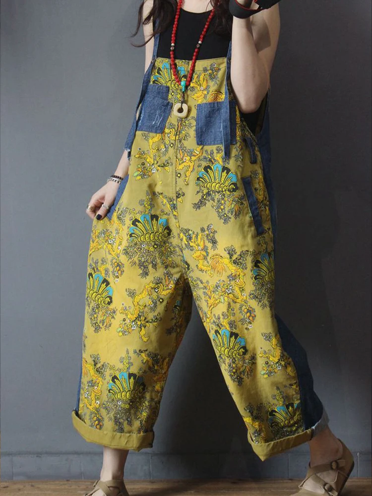 Max LuLu Luxury Chinese Designer Clothing Streetwear Fashion Womens Printed Floral Jeans Punk Wide Overalls Female Casual Pants