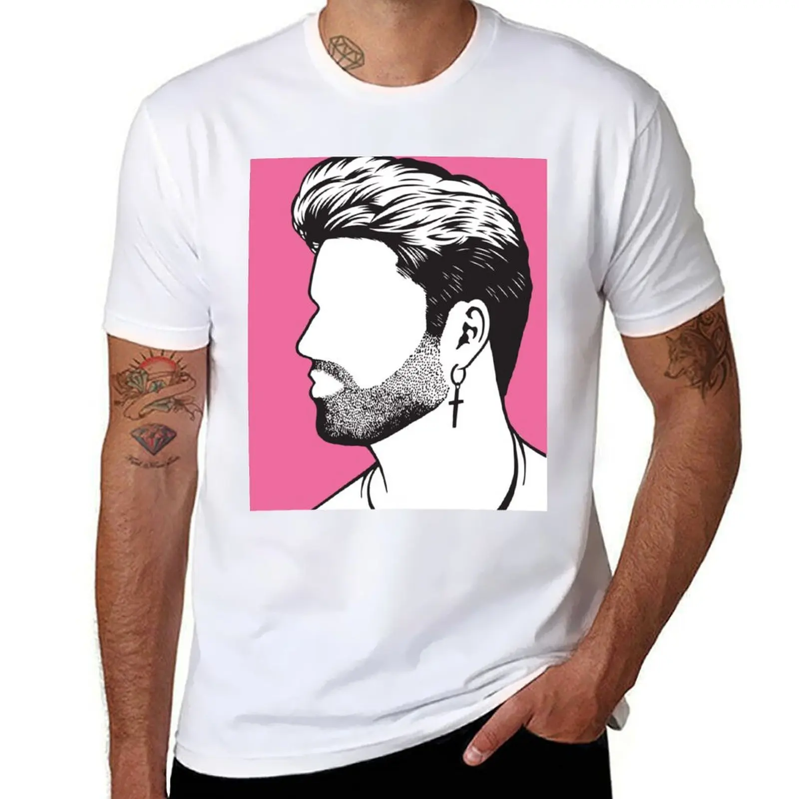

Pink background George michael image black gift T-Shirt t shirts for man graphic tees T-Shirt