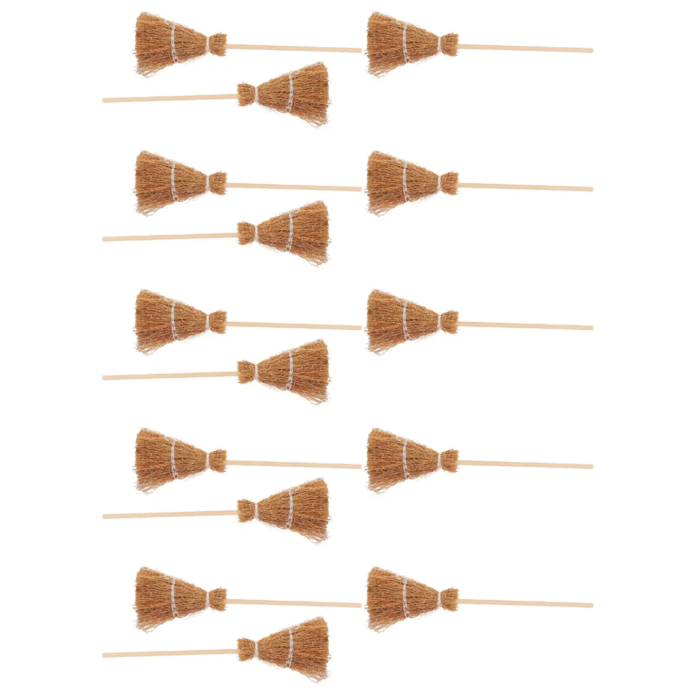 15 Pcs Halloween Christmas Mini Broom Ornaments Witch Decoration Pendant Micro Landscape House Model Witches Wood Brooms