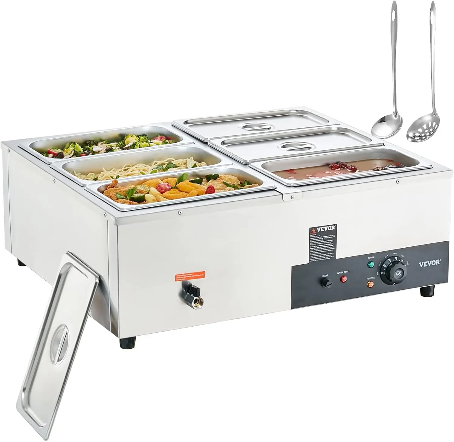 

6-Pan Commercial Food Warmer, 6 x 8QT Electric Steam Table, 1500W Professional Countertop Stainless Steel Buffet Bain