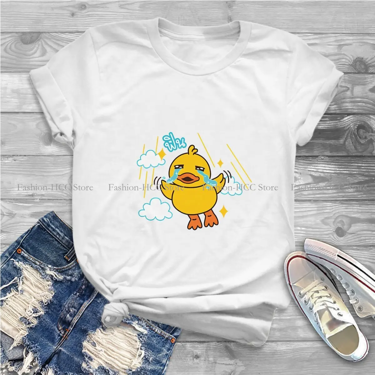 Cry Fashion Polyester TShirts Duck Emotion Female Style Streetwear T Shirt O Neck