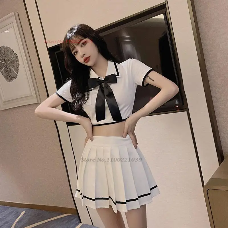 2024 short sleeve uniform set girl's japanese and korean academy sexy two piece set blouse+plaid skirt +bow set jk uniform