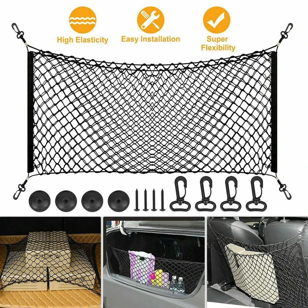 Universal Car Rear Trunk Net Nylon Elastic Mesh Luggage Cargo Storage Pickup Tidy Net for Van SUV Truck Mesh Network Pocket