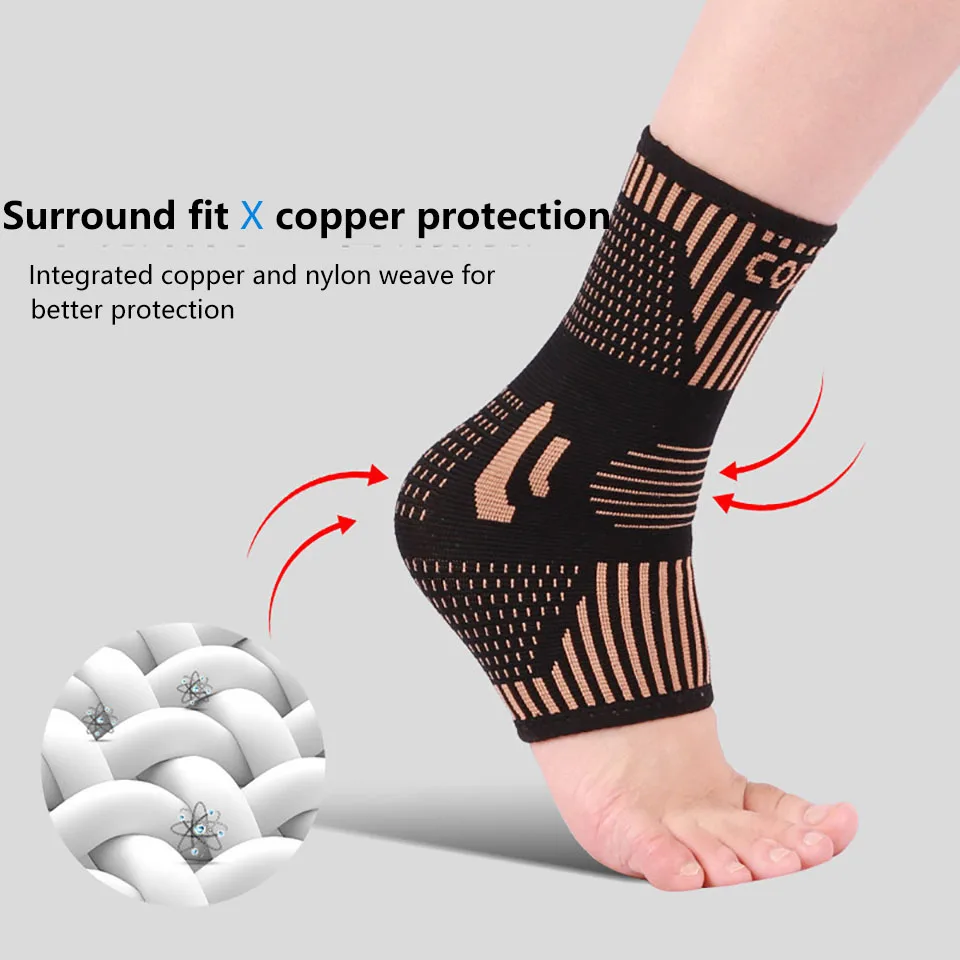 1Pcs Copper Ankle Brace Infused Compression Sleeve Support for Plantar Fasciitis, Sprained Ankle Achilles Tendon Pain Relief