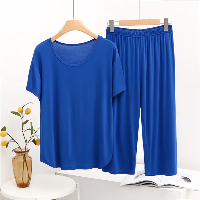 

Casual Pajamas For Women Short Sleeve Cropped Trousers Suit Spring Summer Modal Sleepwear Pijamas Female Loose Home Clothing