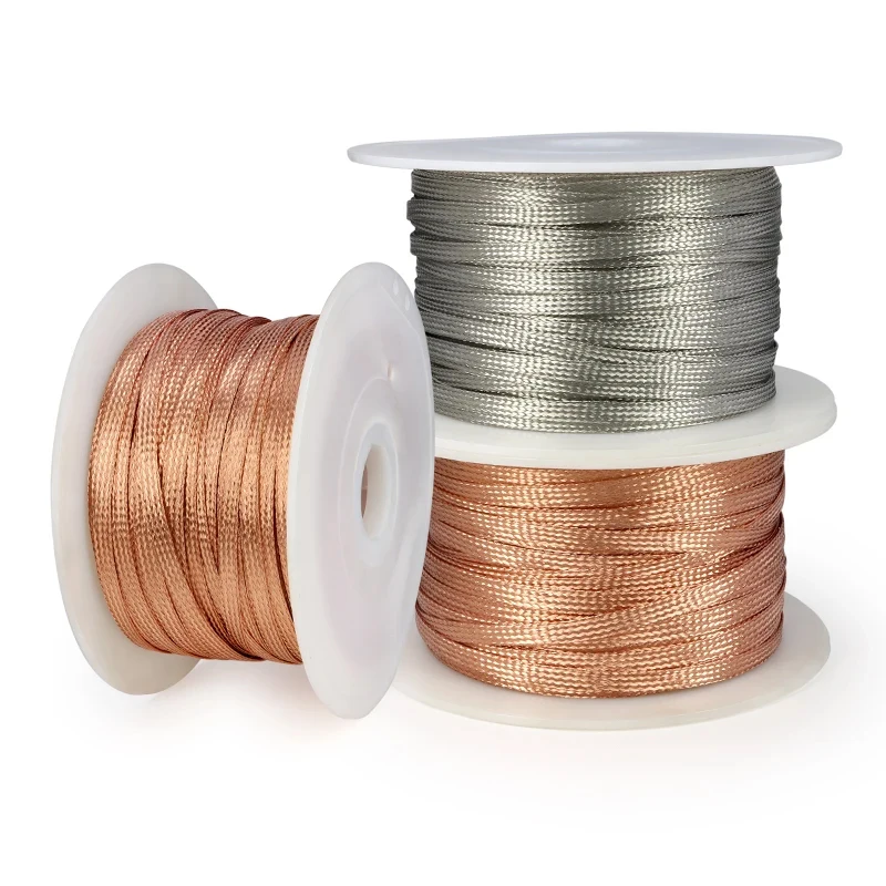 Copper Braided Sleeve 4-28mm Tinned Plating Expandable Cable Shield EMI RFI Shielding for Electronics Automotive Aerospace