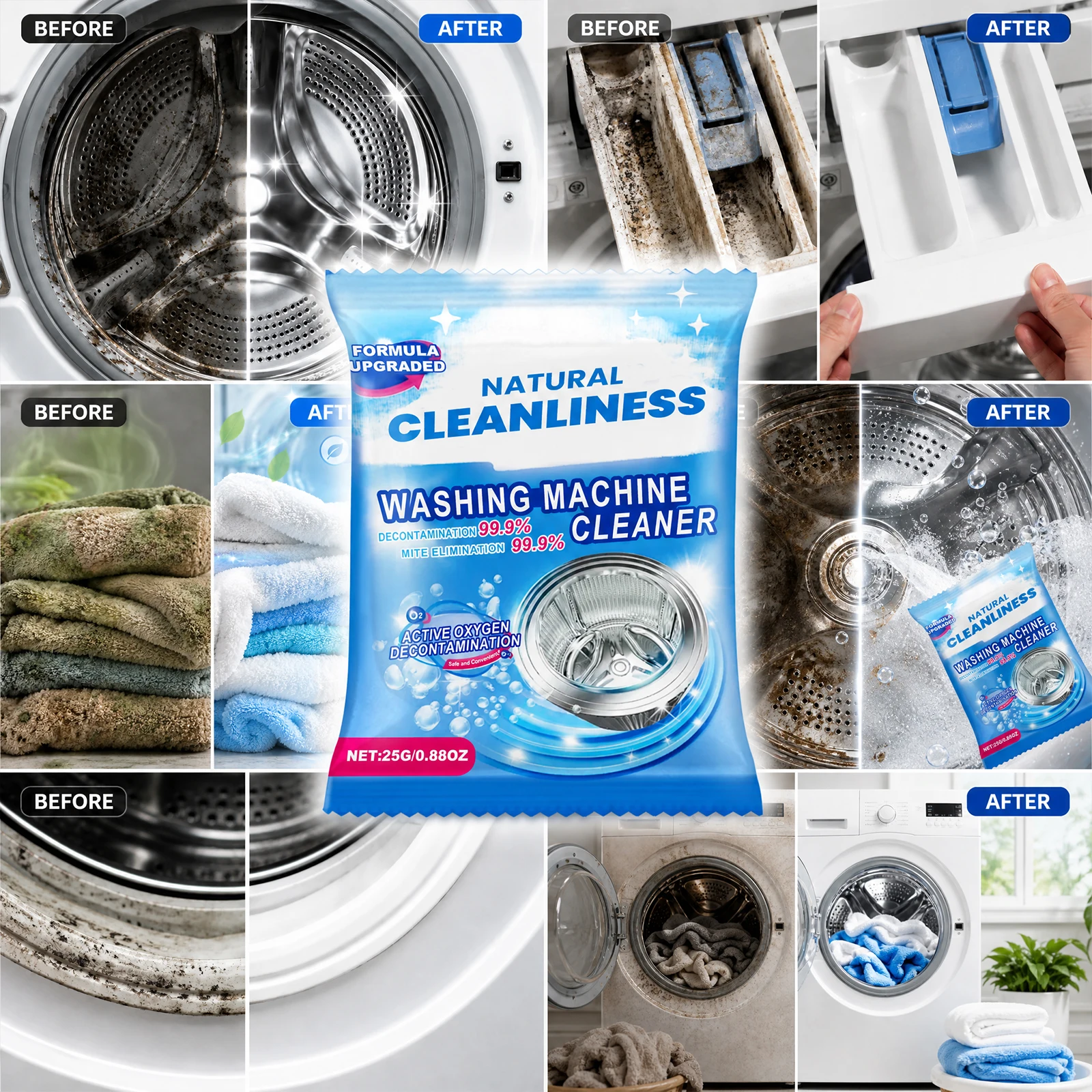 25g Washing Machine Cleaner Tablets — Effervescent Deep Clean, Tub & Drum Descaler, Odor Eliminator Washer Deodorizer