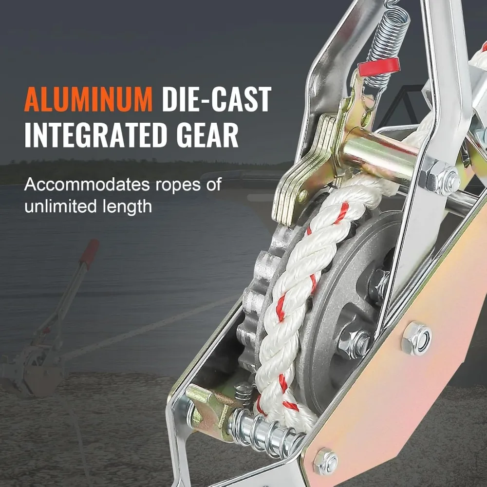 أداة سحب حبل بسعة نصف لون مع حبل بقطر 100 قدم 0.6 بوصة، خطاف مزدوج، ونش محمول للرفع عالي التحمل