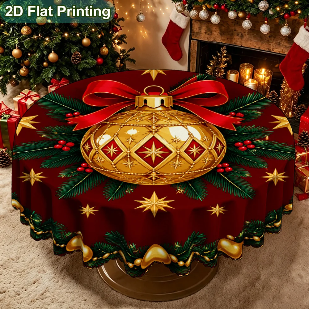 1 Christmas decoration ball, burgundy round tablecloth