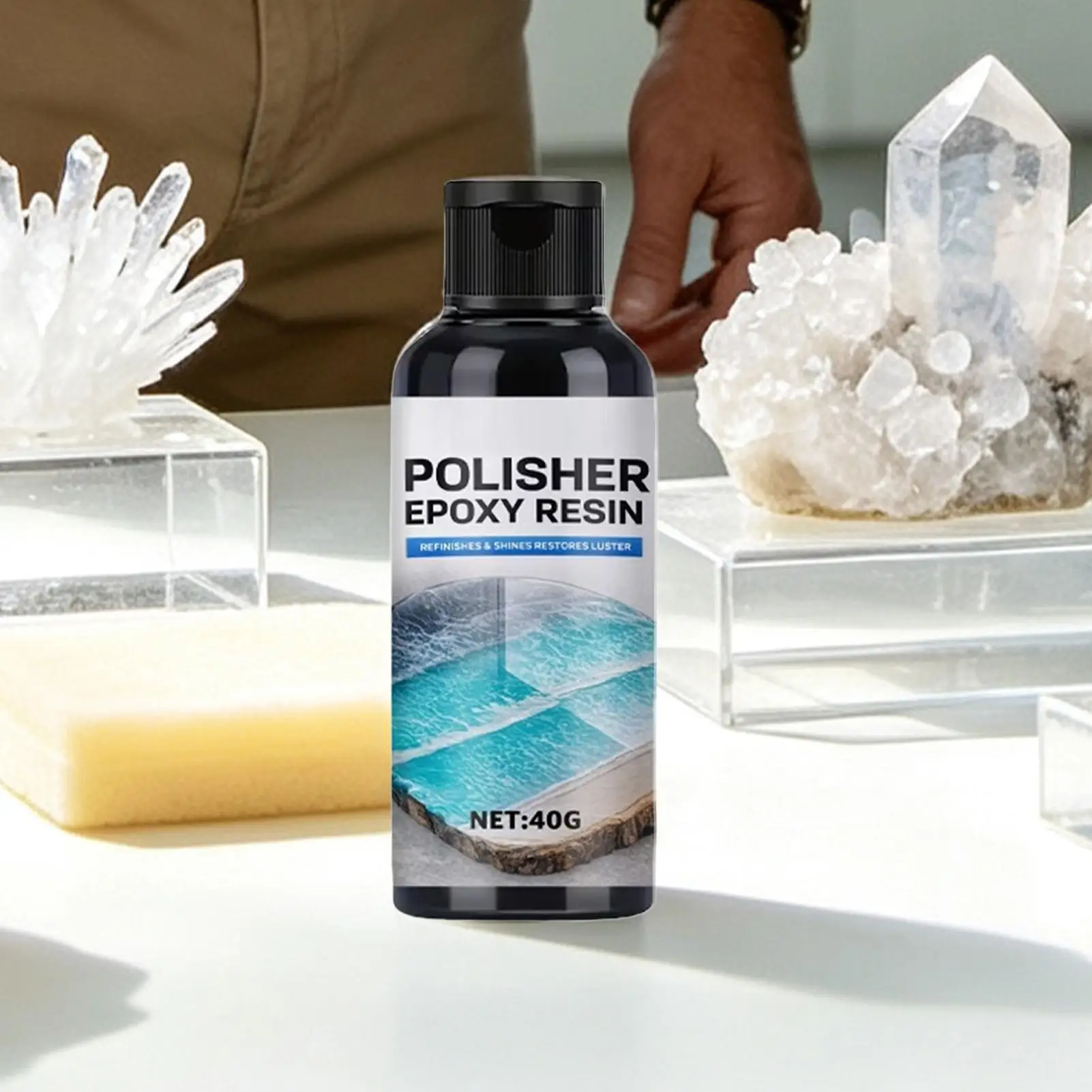 40ml Epoxy Resin Scratch Remover High-Gloss Polishing Compound for Resin Art, Tabletop Repair Cleaner for Wood Crystal Metal