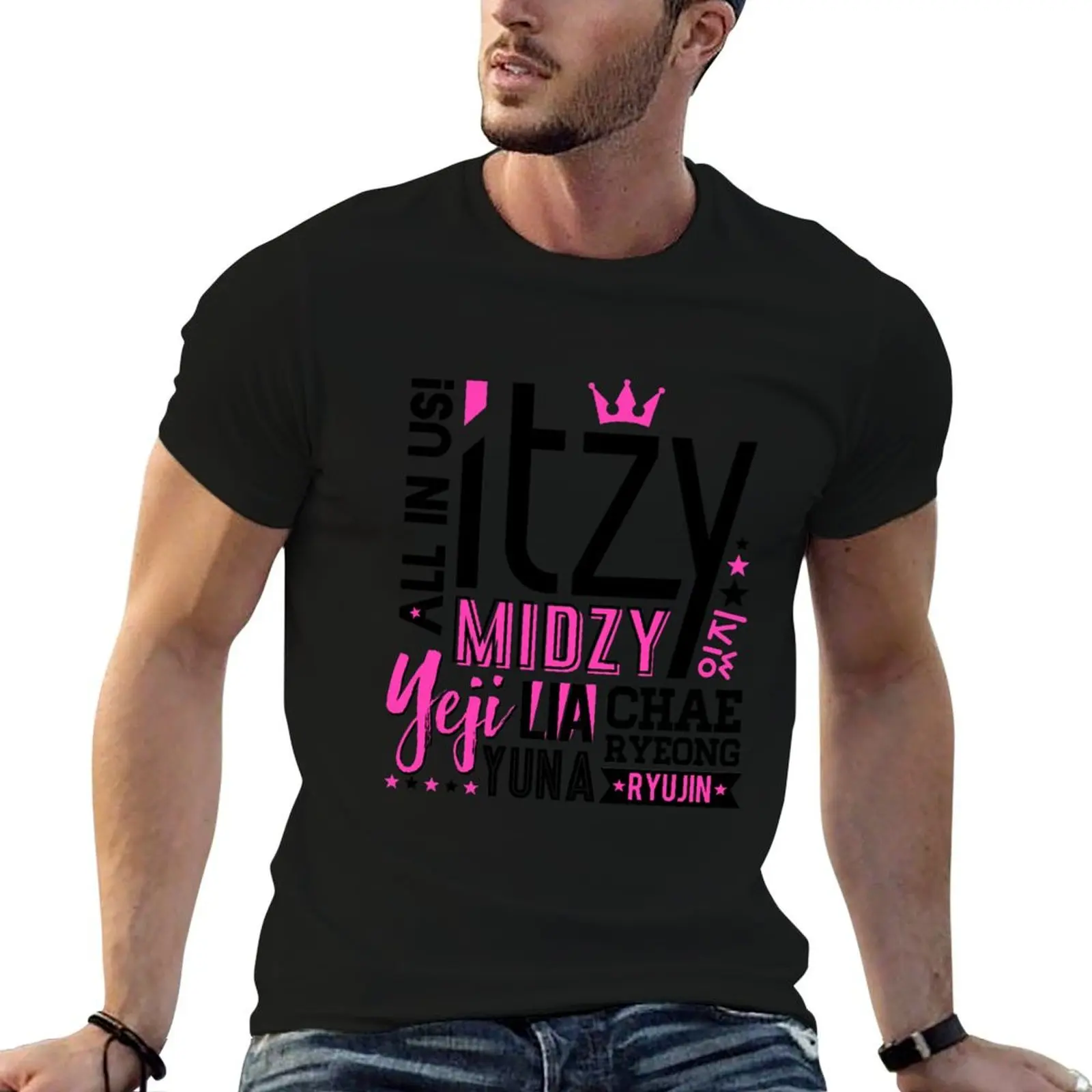 

ITZY Font Collage T-Shirt rapper graphic tees blacks street wear mens tall t shirts