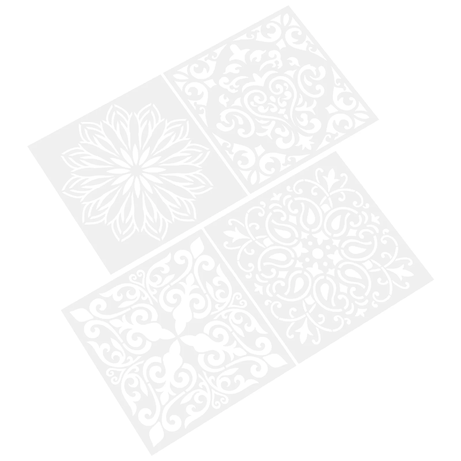 

4 Sheets Stencils Set Plastic Cut Painting Stencil Floor Wall Tile Fabric Wood Stencils Drawing Templates Hallow Painting Stenci