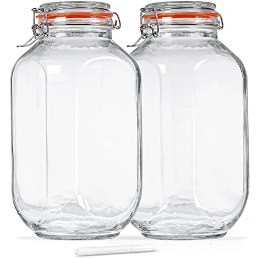 

1 Gallon Square Glass Storage Jars with Airtight Lids 2 Pack Large Glass Pickle Jars for Fermenting Clear Glass Canister for Fl