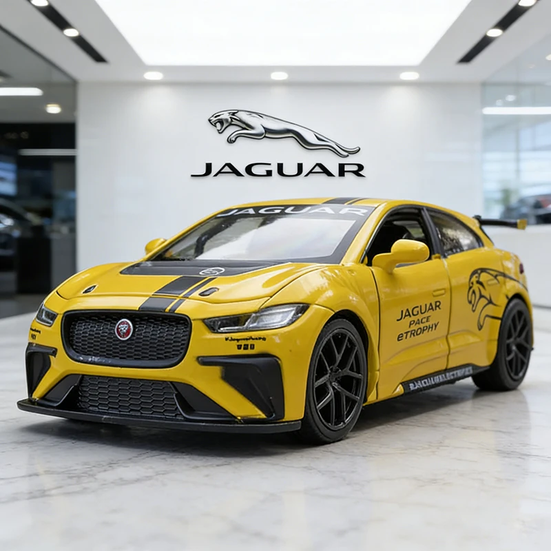 

Масштабная модель автомобиля Jaguar I-PACE e-Trophy Supercar 1:32, литая из металла, со звуковыми и световыми эффектами, игрушка для детей