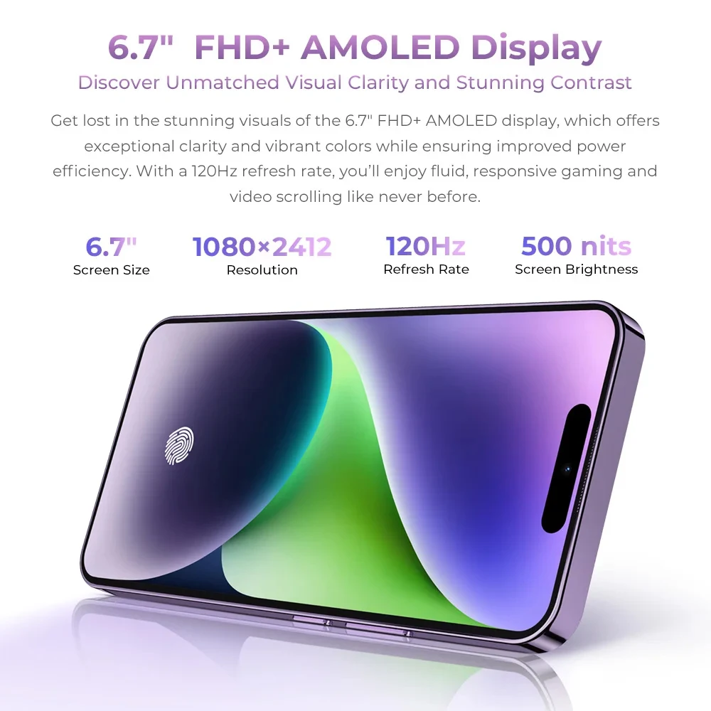 OUKITEL P1 Ultra-thin Smartphone -Android 14 Helio G99 6.7Inch 120Hz AMOLED Display 8GB RAM 256GB ROM 50MP 5150mAh Cellphone NFC